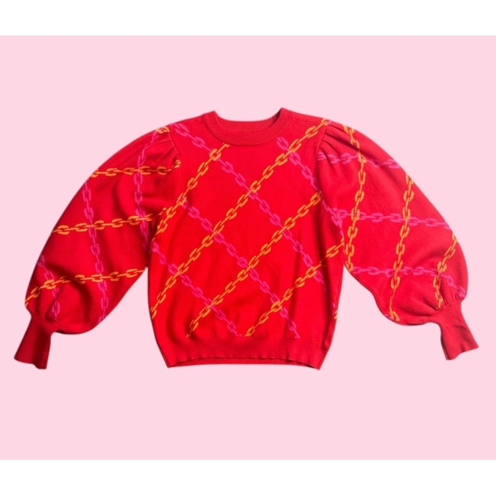 Red Chain Pattern Sweater - Picture 2 of 10